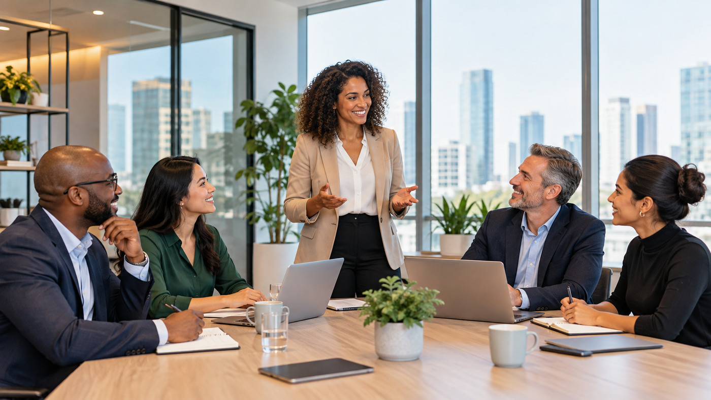 Diverse professionals working together on commercial staffing initiatives